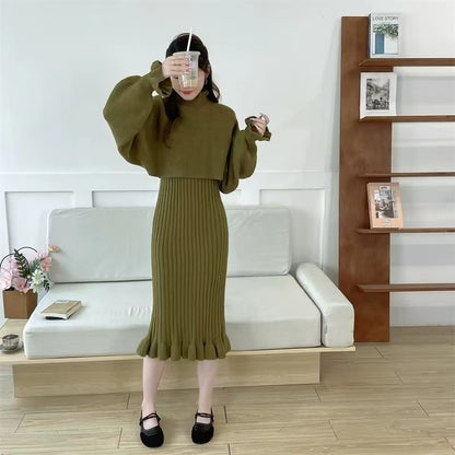 Robe en tricot pour femmes avec col montant et structure côtelée Chic und Stil