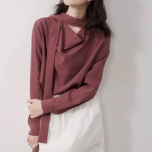 Blouse à col drapé à manches longues Chic und Stil pour femmes
