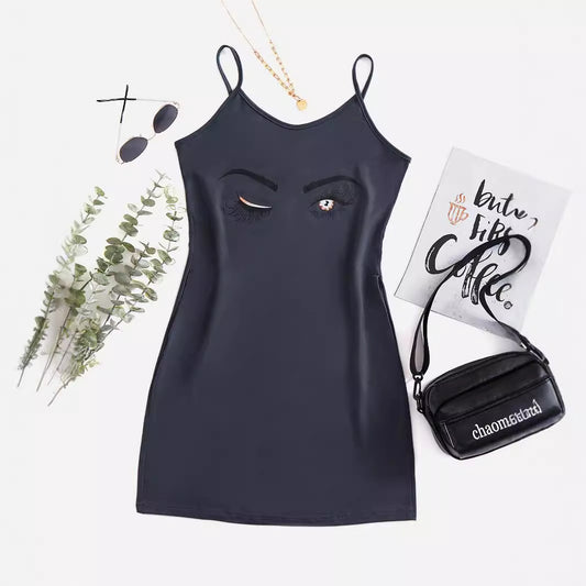 Robe mini pour femmes avec tissu respirant et motif d'yeux créatif Chic und Stil