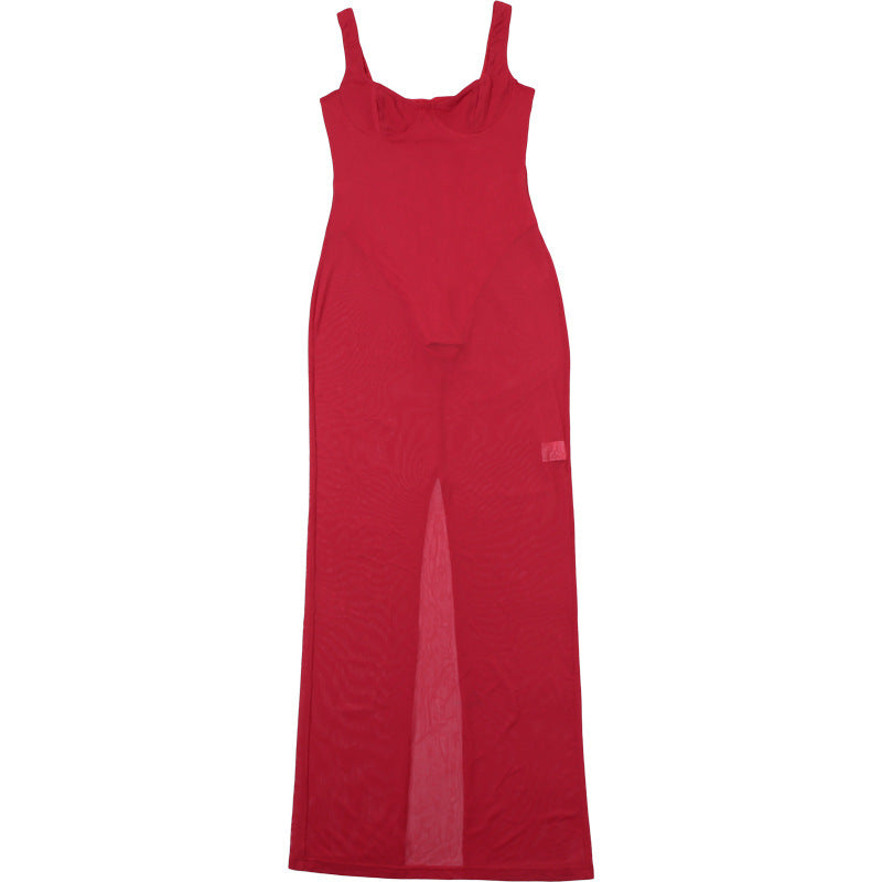 Robe maxi transparente pour dames avec décolleté séduisant et fente haute Chic und Stil
