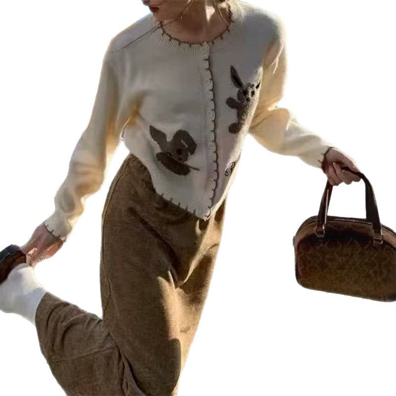 Dames Gilet ludique en tricot avec motif animal et détails de bouton Chic und Stil