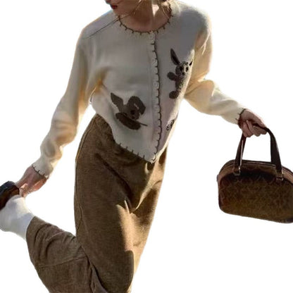 Dames Gilet ludique en tricot avec motif animal et détails de bouton Chic und Stil