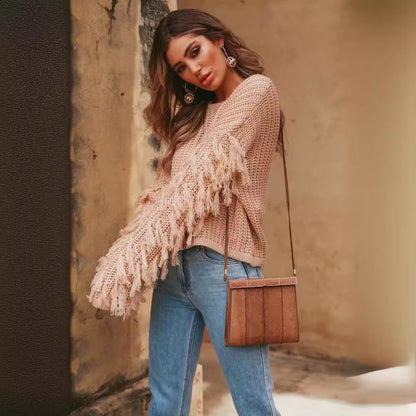 Pull en tricot épais pour femmes avec des manches frangées et une coupe confortable Chic und Still