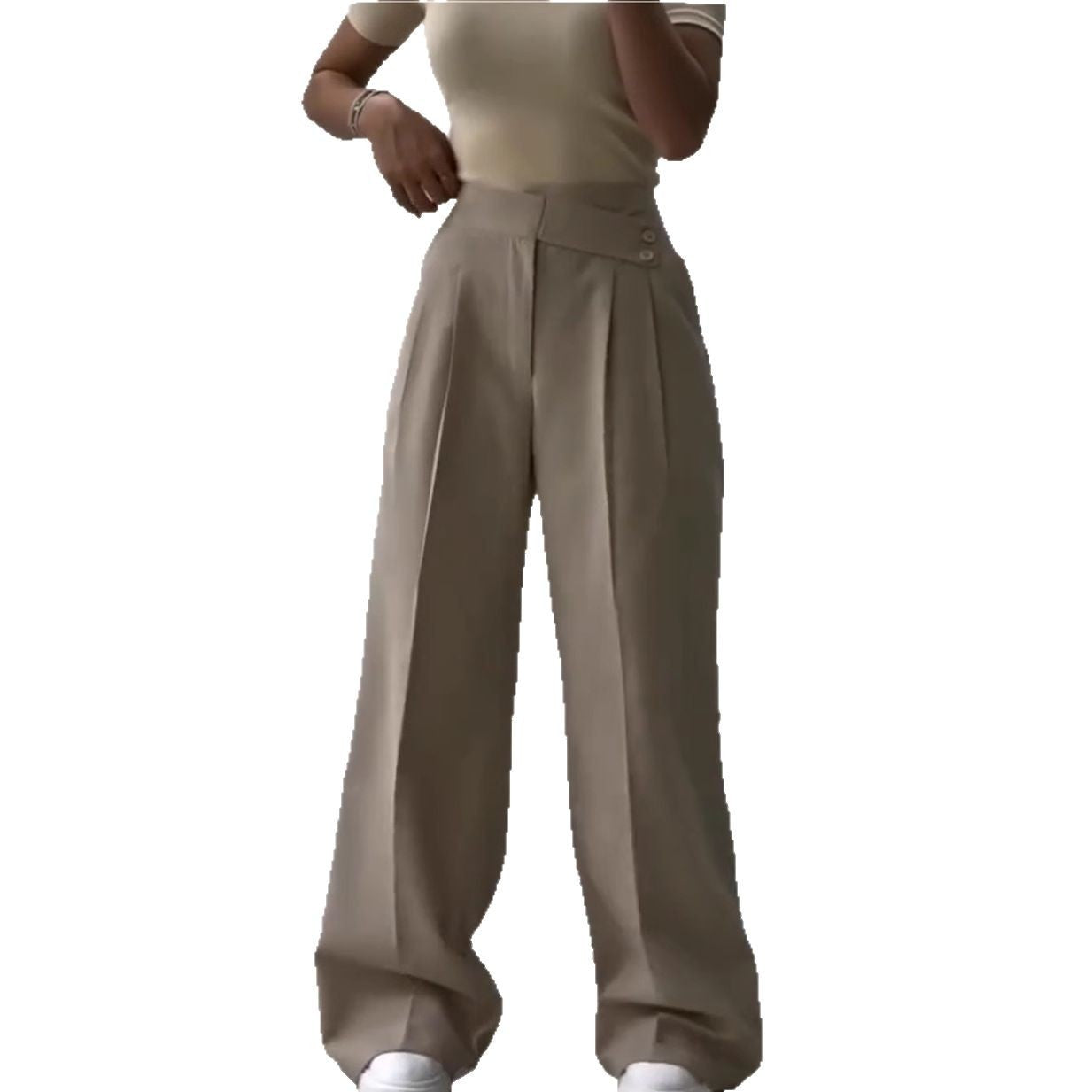 Women High-waisted palazzo pants with elegant pleats and button details Chic und Stil