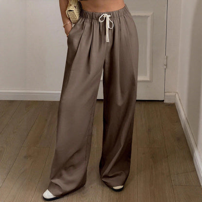 Linen wide-leg pants for women with elastic waistband and practical pockets Chic and Style
