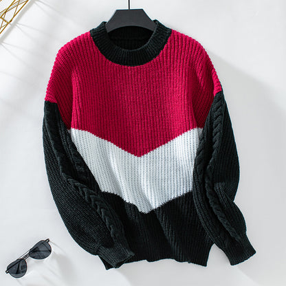Pull en maille tendance pour femmes avec des manches à motif torsadé raffiné et des couleurs contrastées Chic und Stil