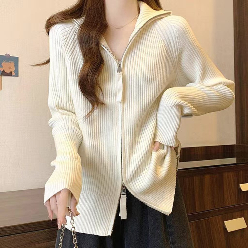 Pull en tricot pour femmes avec col montant et fermeture éclair Chic & Stil