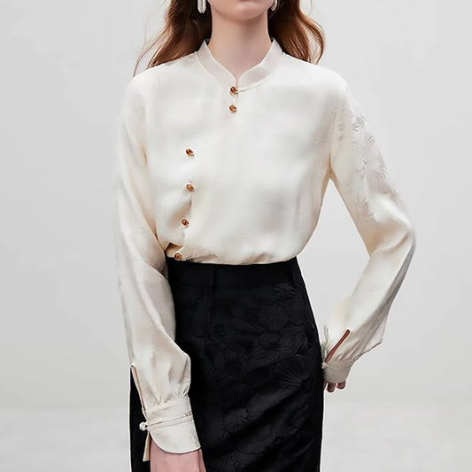 Chemisier élégant pour femme à col mandarin avec boutons Chic und Stil