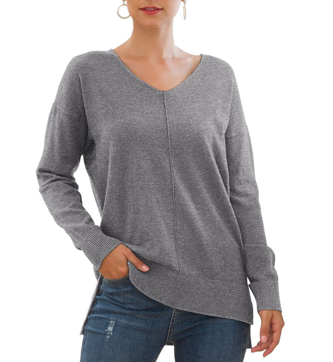 Pull élégant femmes à décolleté en V avec ourlet asymétrique Chic und Stil