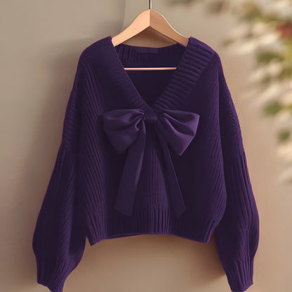 Pull en tricot pour femme avec décolleté en V et accent de nœud décoratif Chic und Stil