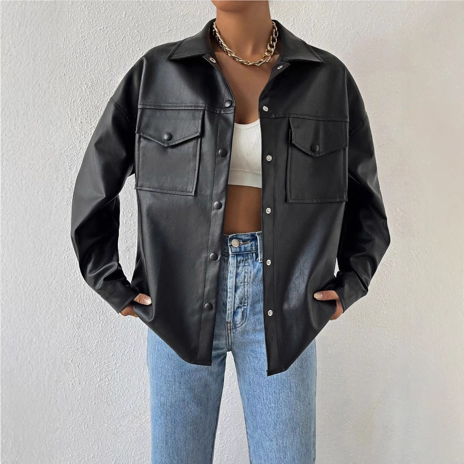 Chemise overshirt en simili cuir pour femmes Chic und Stil
