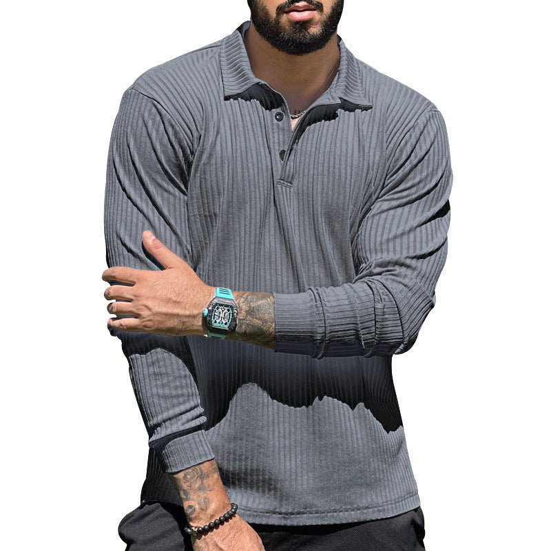 Chemise polo à manches longues pour hommes avec design texturé et élégante patte de boutonnage Chic und Stil