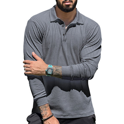 Chemise polo à manches longues pour hommes avec design texturé et élégante patte de boutonnage Chic und Stil