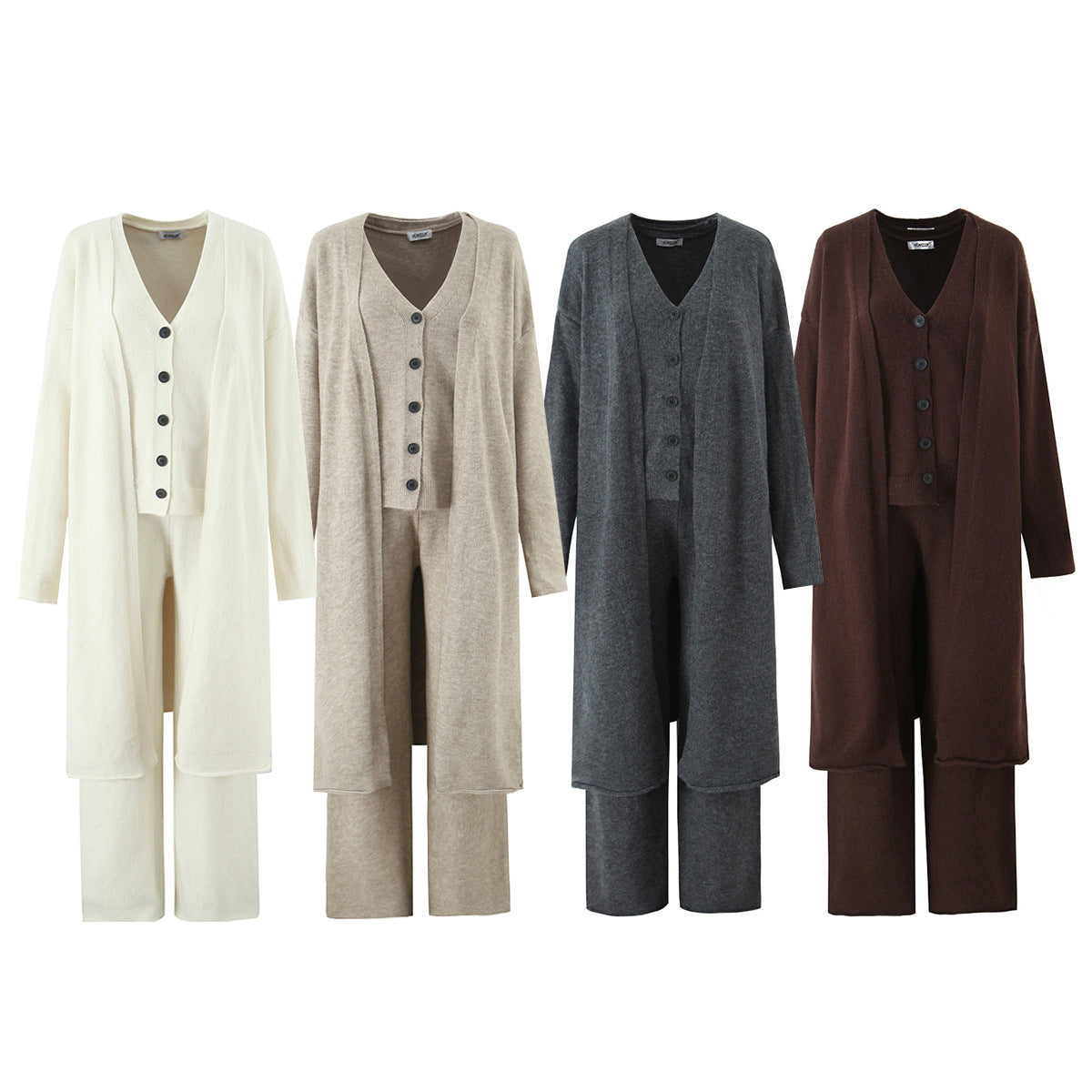 Dames ensemble en tricot élégant avec cardigan long, patte de boutonnage et pantalons larges Chic und Stil