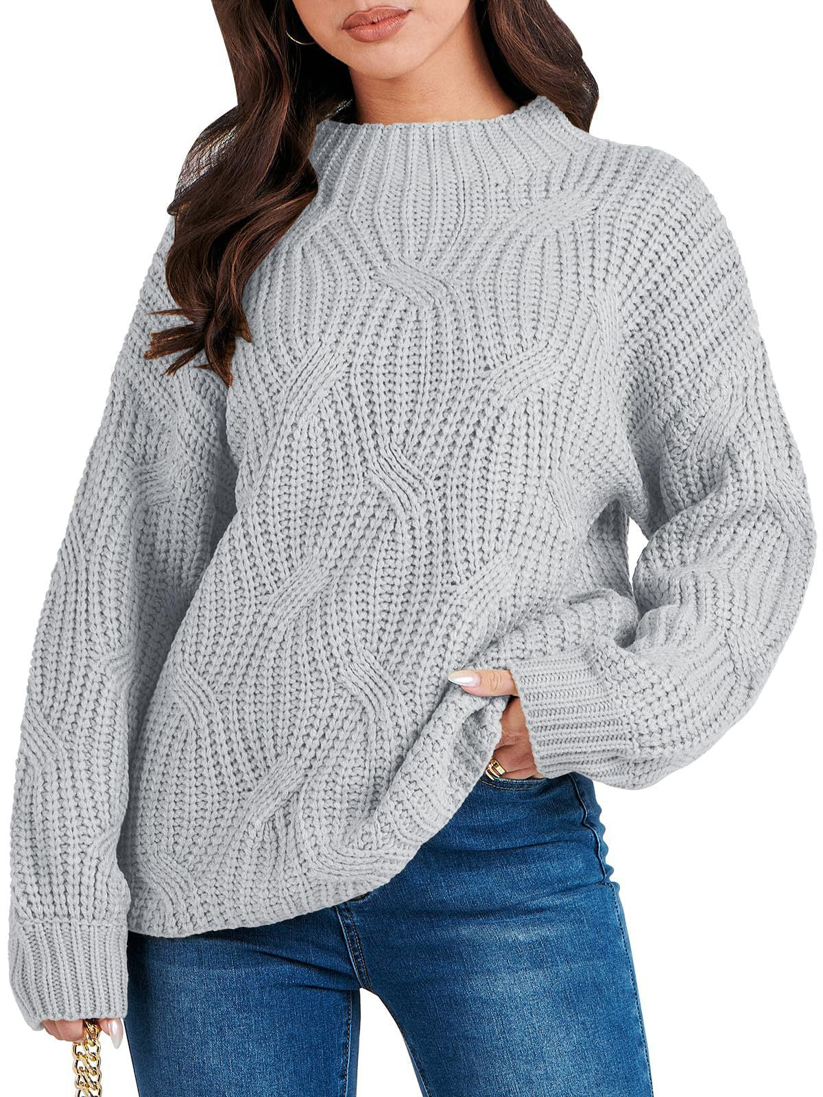 Dames gros pull en tricot avec motif en vagues extravagant et col haut Chic und Stil