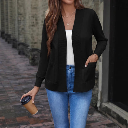 Dames cardigan décontracté à coupe ouverte et détails en fines côtes Chic und Stil