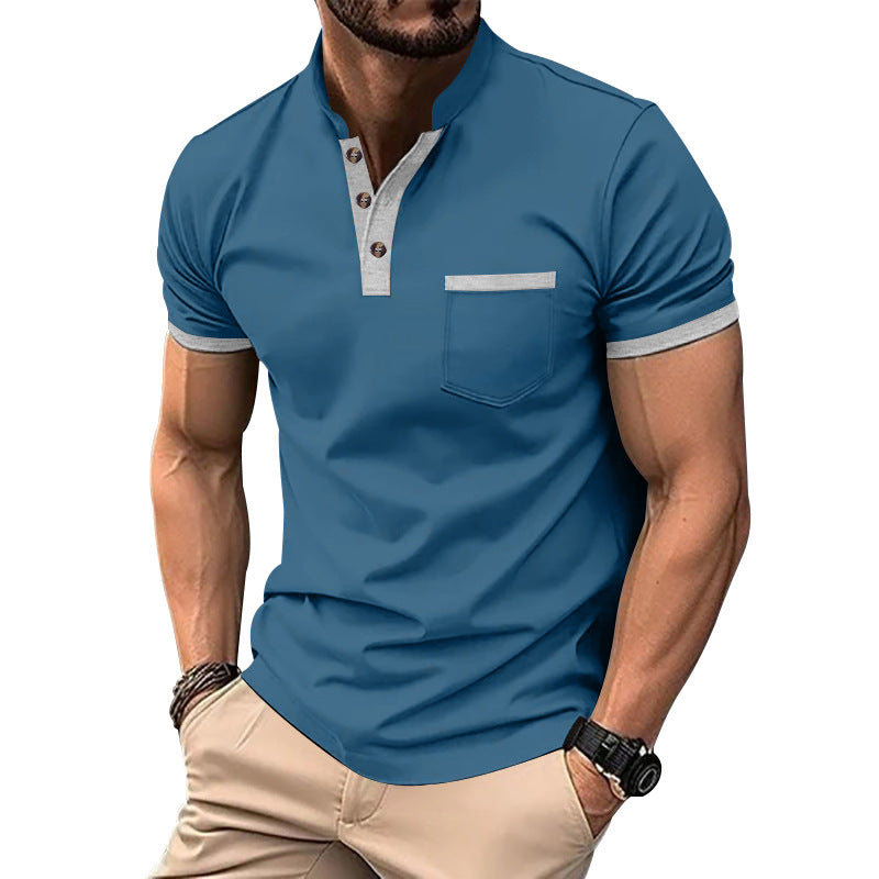 Chemise Henley à manches courtes pour hommes avec un design supplémentaire moderne et une poche poitrine Chic und Stil