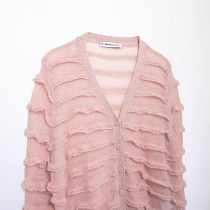 Dames Épais cardigan pelucheux avec volants Chic und Stil