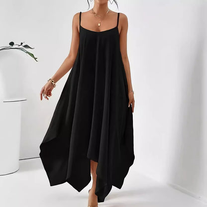 Robe maxi aérienne pour femmes avec ourlet asymétrique et fines bretelles spaghetti Chic und Stil