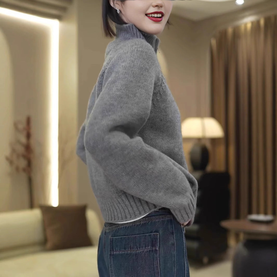 Pull en tricot pour femmes avec col haut et fermeture éclair pratique Chic und Stil