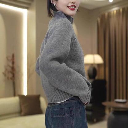 Pull en tricot pour femmes avec col haut et fermeture éclair pratique Chic und Stil