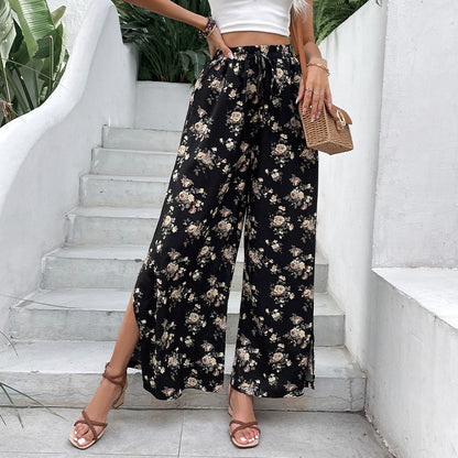 Women Floral Wide Leg Pants with Slits Chic and Style