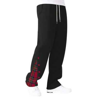 Men's comfortable casual pants with side button details and combined plaid pattern Chic and Style