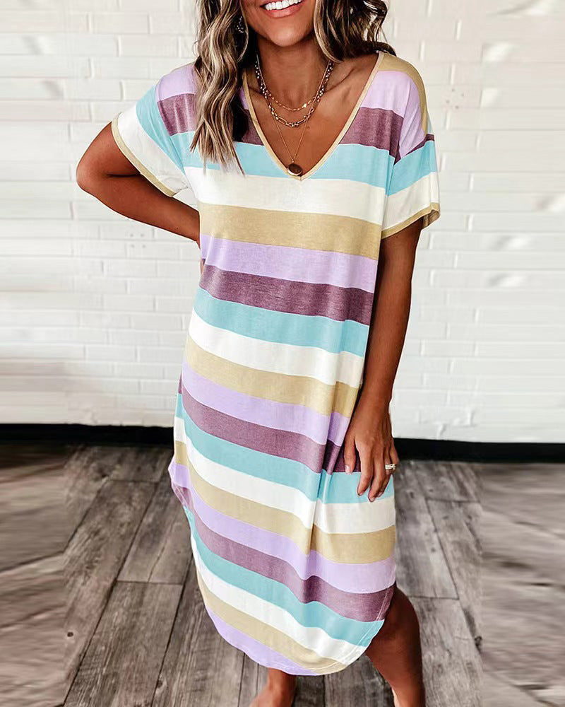 Dames Loisirs Robe Maxi Rayée Chic und Stil