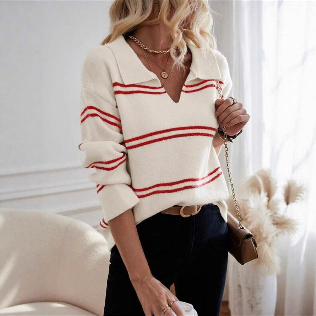 Pull décontracté pour femmes avec col polo et design rayé Chic und Stil