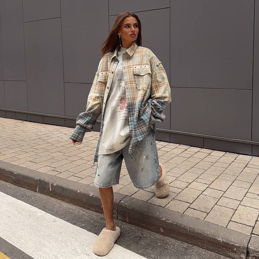 Chemisier à carreaux surdimensionné pour femmes Chic und Stil