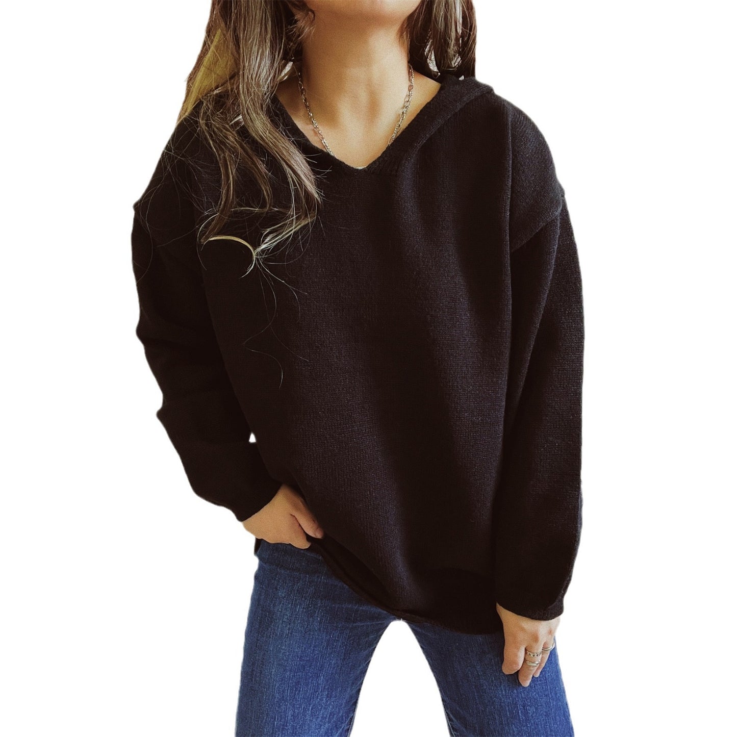 Pull en tricot décontracté à capuche et à manches amples pour femmes Chic und Stil