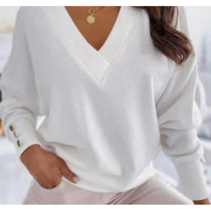 Pull femme décontracté à col en V en mélange de coton doux Chic und Stil