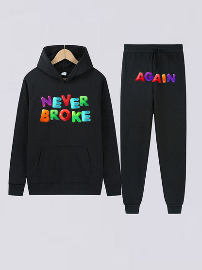 Chic and Style Women's Sport Hoodie and Jogging Pants Set with Creative Text Design
