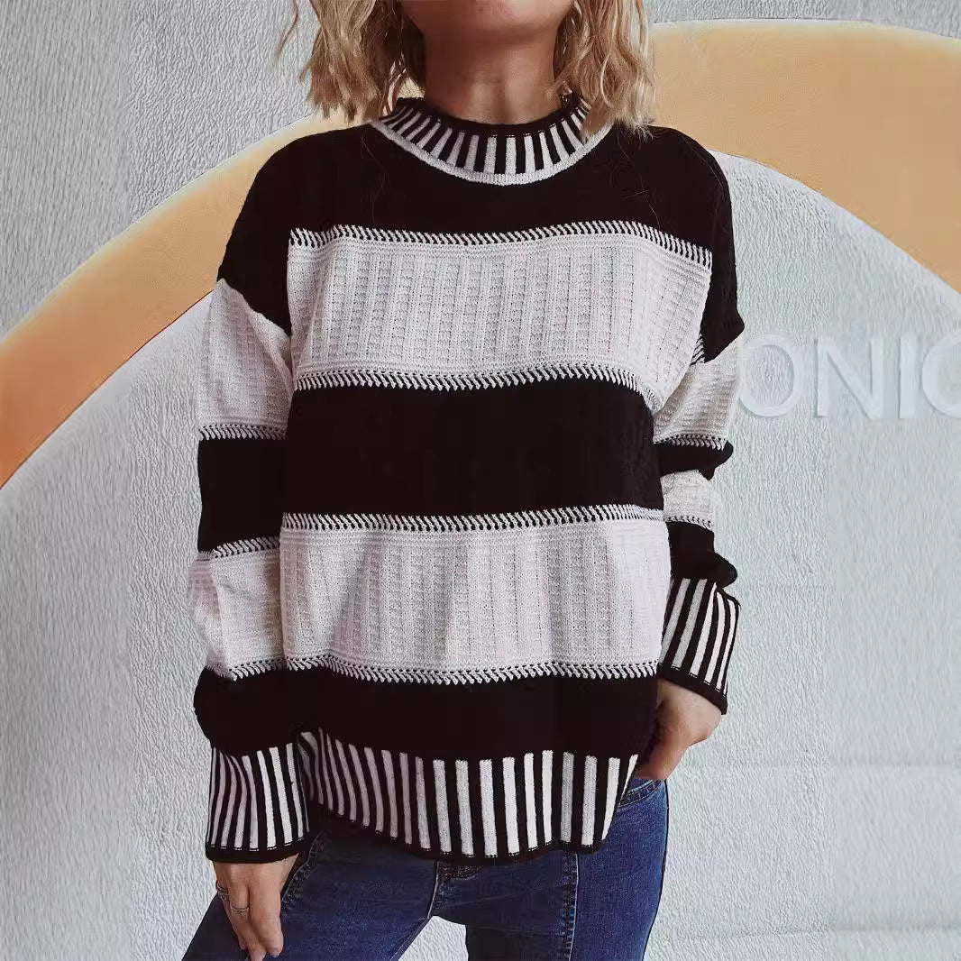 Pull en tricot décontracté pour femmes avec un motif à rayures moderne et un matériau chaud Chic und Stil