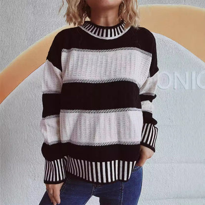 Pull en tricot décontracté pour femmes avec un motif à rayures moderne et un matériau chaud Chic und Stil