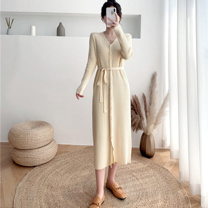Robe cardigan élégante pour femmes avec bouton et ceinture en tissu structuré Chic und Stil
