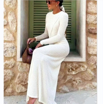 Robe maxi tricot pour femmes avec design texturé et manches longues Chic und Stil