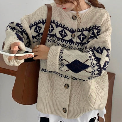 Dames gros tricot cardigan avec motif norvégien décoratif Chic und Stil