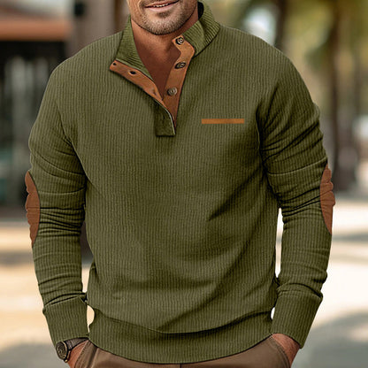 Hommes élégant pull à manches longues avec une texture structurée et patte de boutonnage Chic und Stil