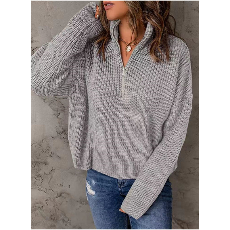 Pull en tricot pour femmes avec fermeture éclair courte Chic und Stil