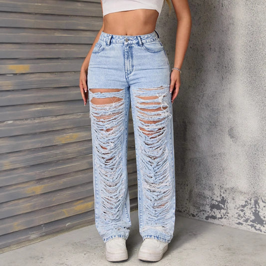 Jeans larges déchirés pour femmes avec des détails de déchirure frappants Chic und Stil