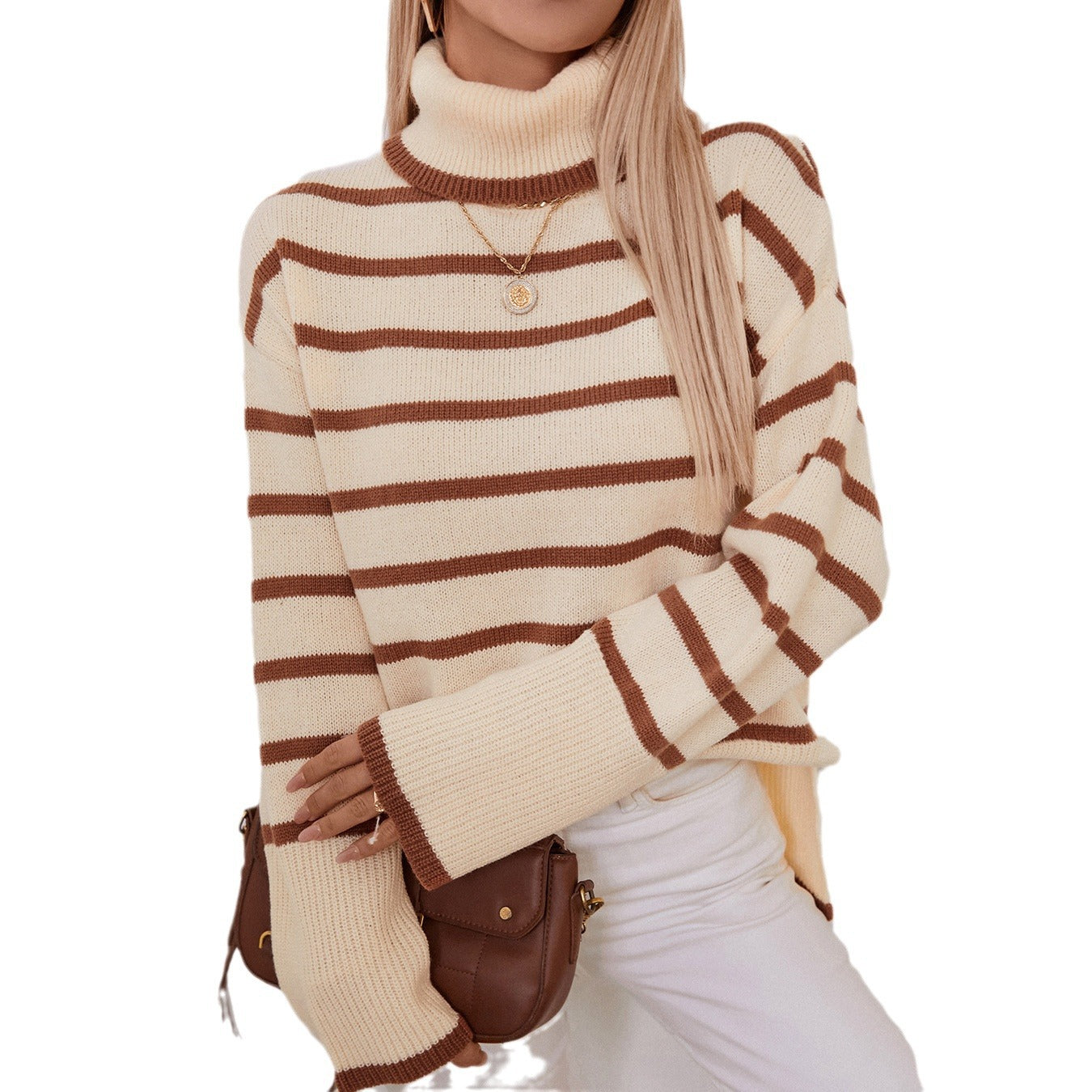 Pull col roulé féminin à rayures larges et coupe décontractée Chic und Stil