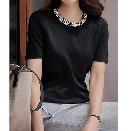 Blouse à col orné à manches courtes pour femmes Chic und Stil