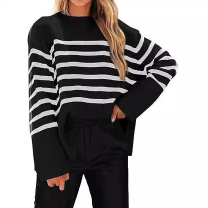 Dames Pull rayé décontracté à coupe ample Chic und Stil