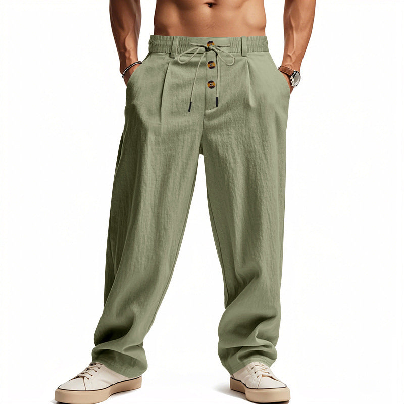Casual linen pants for men with elastic waistband and practical buttons Chic and Style
