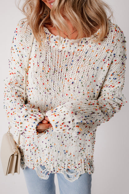 Pull en tricot décontracté pour femmes avec un design à éclaboussures colorées et un col rond confortable Chic und Stil
