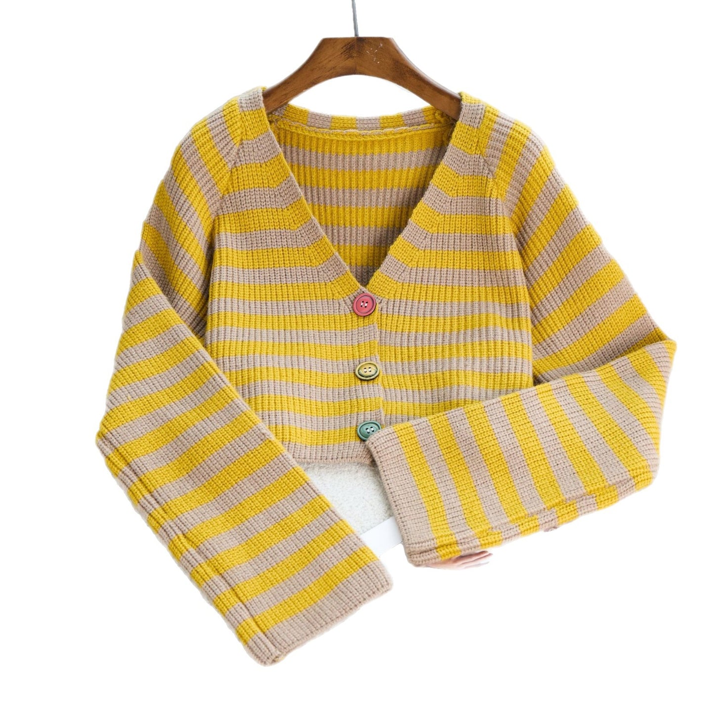 Dame Crop-Cardigan avec des boutons colorés et un motif rayé tendance Chic und Stil