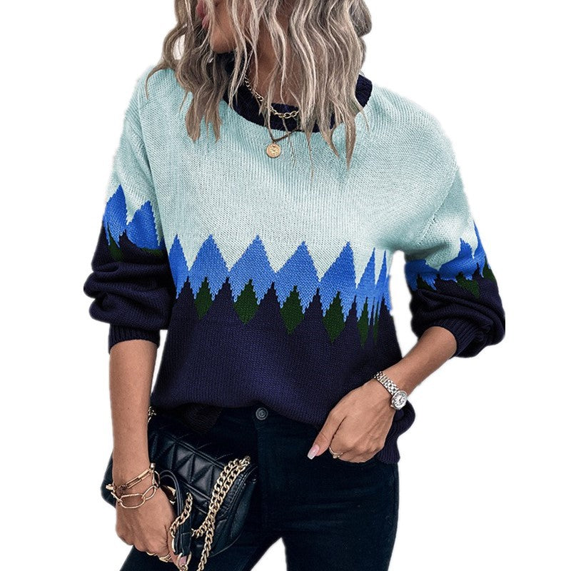 Pull femme avec motif de montagne tendance et col rond confortable Chic und Stil