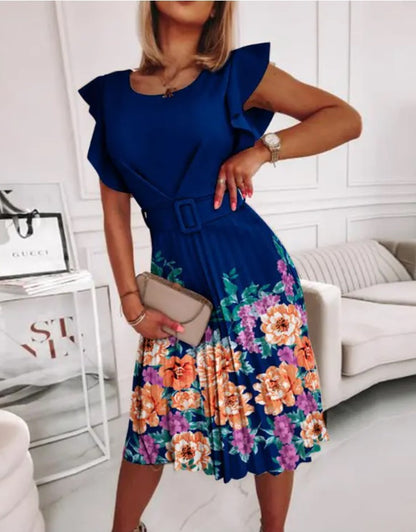 Robes midi à motifs floraux pour femmes avec des manches volantées Chic und Stil
