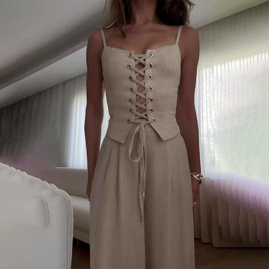 Dames élégant combinaison avec lacets et jambe large Chic und Stil